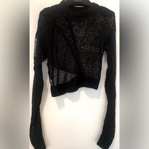 Helmut Lang Cropped Black Web Knit Sweater with long sleeves for ruching.